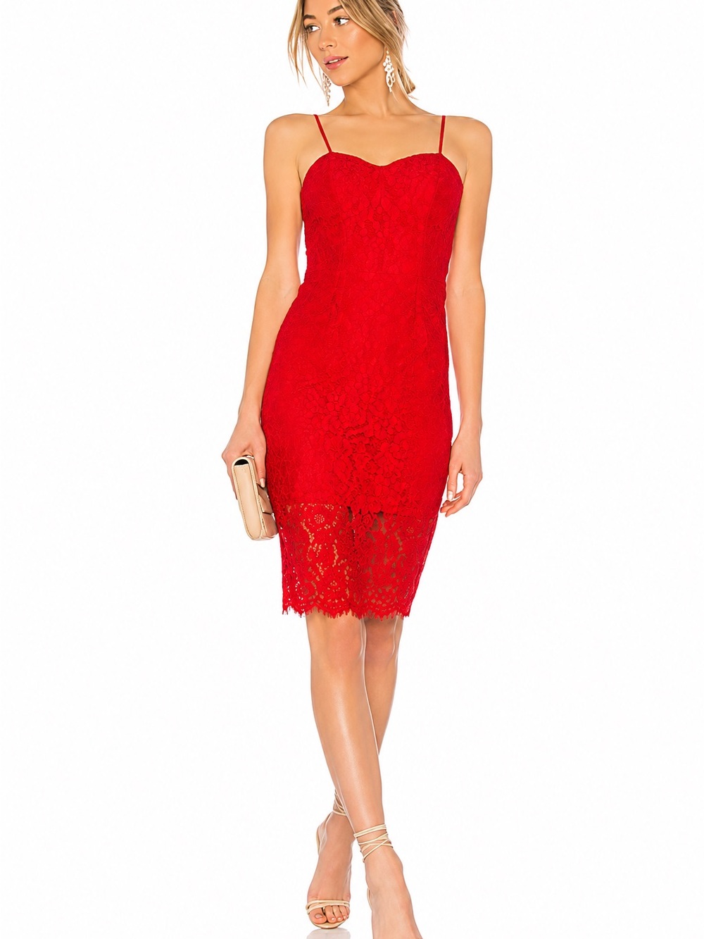 NWT Bardot Pierre Lace Dress Lava Red XS Sweetheart Bodycon Cocktail Midi US 4